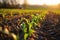 Springtime corn field with fresh, green sprouts