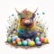 Springtime Delight: Baby Highland Cow Among Easter Eggs and Blooming Flowers AI Generated