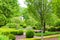 Springtime, formal garden landscape in park