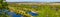 Springtime landscape banner, panorama - Desna river with flooded meadows and forests