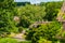 Springtime landscape of small village in a valley