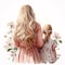 Springtime Love: Mother and Daughter Watercolor Portraits Blooms for Mother\\\'s Day AI Generated