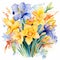 Springtime Serenade: A Playful Bouquet of Daffodils, Irises, and Freesias
