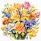 Springtime Serenade: A Playful Bouquet of Daffodils, Irises, and Freesias