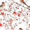 Springtime Serenity: Watercolor Birds Perched on Blossoming Branches