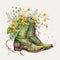 Springtime Trailblazing: Watercolor Cowboy Boots in a Field of Wildflowers AI Generated