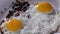 Sprinkle Sea Salt And Ground Black Pepper Over Fried Eggs And Bacon