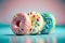 sprinkled, donuts, doughnuts with sprinkles isolate on color background,