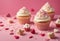 sprinkles shape concept confectionery copy background close mothers space pink heart Vanillcupcakes