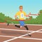 Sprinter with prosthetic legs taking part in running competitions. Athlete with disabilities. Paralympic games. Cartoon