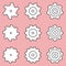 Sprocket for roller and round link chains. Thin line vector icons