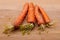 Sprouted orange carrots isolated on wooden table