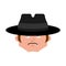 Spy face in hat isolated. Detective avatar. Vector