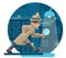 Spy magnifying glass mask detective cartoon character walk night city street background flat design vector illustration