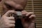 Spy photographs secret materials on a mini camera, collecting compromising material, special agent and intelligence officer ,