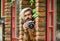 He is spy. professional photographer use vintage camera. bearded man hipster take photo. photo shooting outdoor. brutal