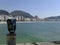 Spyglass and Copacabana view from Copacabana Fort Rio de Janeiro Brazil.