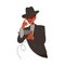 Spying and Monitoring with Young Mustached Man Private Detective in Black Hat with Megaphone Vector Illustration