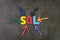 SQL modern programming language for database in software development or application concept, multi color arrows pointing to the