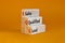 SQL sales qualified lead symbol. Wooden blocks with words `SQL sales qualified lead`. Beautiful orange background. Business and