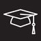 Square academic cap, graduation hat line icon, white outline sign, vector illustration.