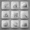 Square application transparent glass buttons or app icon banners with gloss reflection effect. Icons for Business and