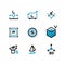 Square area, size, surface areas, 3d dimension, angle and perimeter measuring vector icons isolate