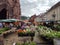 The square around the cathedral in Freiburg im Breisgau with its flower market.