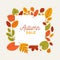 Square autumn banner template decorated by fallen tree leaves. Elegant frame made of dry foliage. Decorative natural