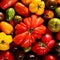 Square background of assorted fresh ripe tomatoes