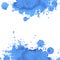 Square background of watercolor absrtract blue spots