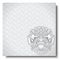 Square banner with Barong head. Balinese traditional ornament. Silver background.