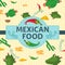 Square Banner label flat on the theme of Mexican food large inscription name in the center on the background of cacti and spicy