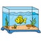 Square blue aquarium and one goldfish swims in it, isolated object on a white background, vector illustration