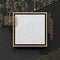 A square border frame on white marble stone with a dark background and textured gold elements. Copy space. Abstract geometric comp