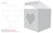 Square Box Template, Vector with die cut / laser cut layers. Box with heart illustration. White, clear, blank, isolated Cube Box