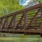 Square Bridge over glistening river with rocks on the bank at Ogden River Parkway