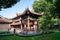 Square building hold a big sacred drum at The Temple of Literature Van Mieu, the first national university in Hanoi