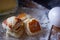 Square butter cookies over a foil paper. Bakery cookies in square shape