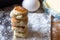 Square butter cookies over a foil paper. Bakery cookies in square shape