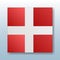 Square button with the national flag of Denmark with the reflection of light. Icon with the main symbol of the country