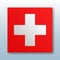 Square button with the national flag of Switzerland with the reflection of light. Icon with the main symbol of the country