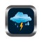 Square button with relief and rain storm weather icon