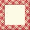Square card frame for photo, invitation, diploma, certificate with fabric texture border of red and beige colors gingham, tartan