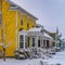 Square Charming homes on a snow covered landscape during winter in Daybreak Utah