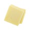 Square cheddar cheese slices on white background