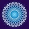 Square circle openwork mandala. Blue colors. Sign Aum / Om / Ohm in center. Spiritual esoteric symbol.