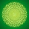 Square circle openwork mandala. Green and yellow  colors. Sign Aum / Om / Ohm in center.