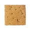 Square cookie cracker close-up. Carbohydrate snack. Isolated on white background