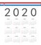 Square Croatian 2020 year vector calendar